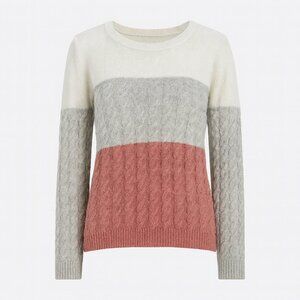 Twine & String Colorblock Cable Knit Cozy Pullover Sweater Cream Gray Pink XL